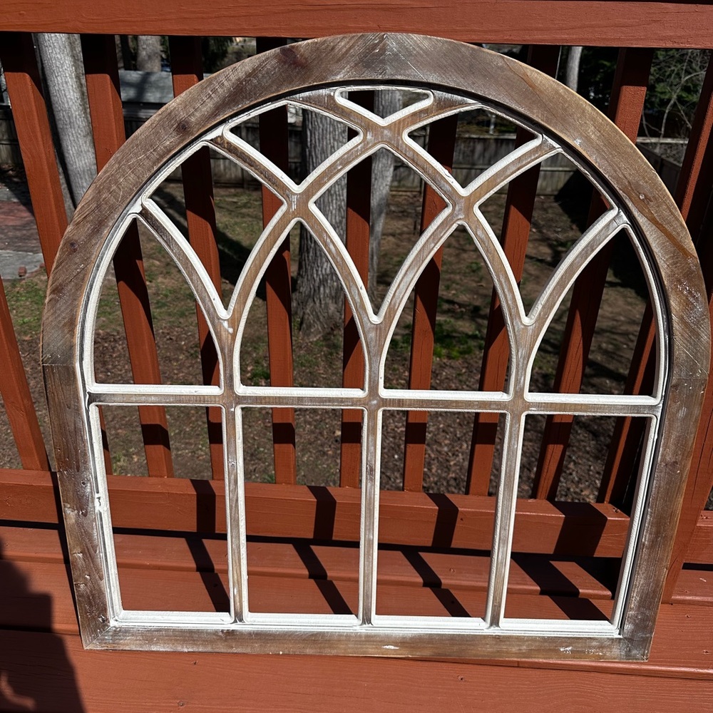Rustic Brown and White Arched Window Frame Wall Decor